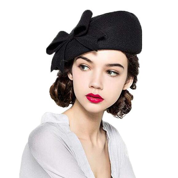 9136 French Berets Caps Bowknot For Women Wool Beret Winter Cap Vintage